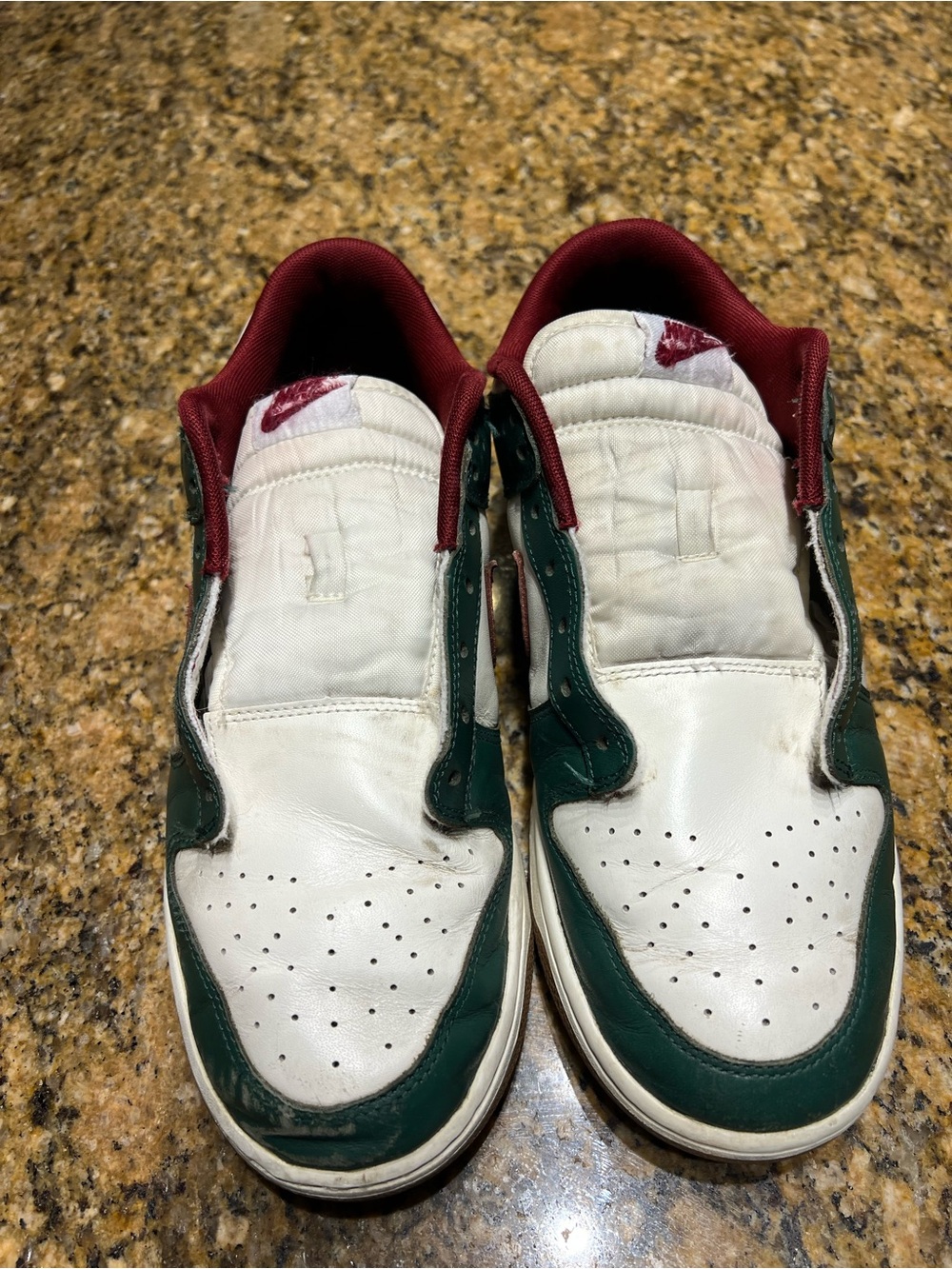 Nike White Sneakers with Green Sides and Burgundy Accents